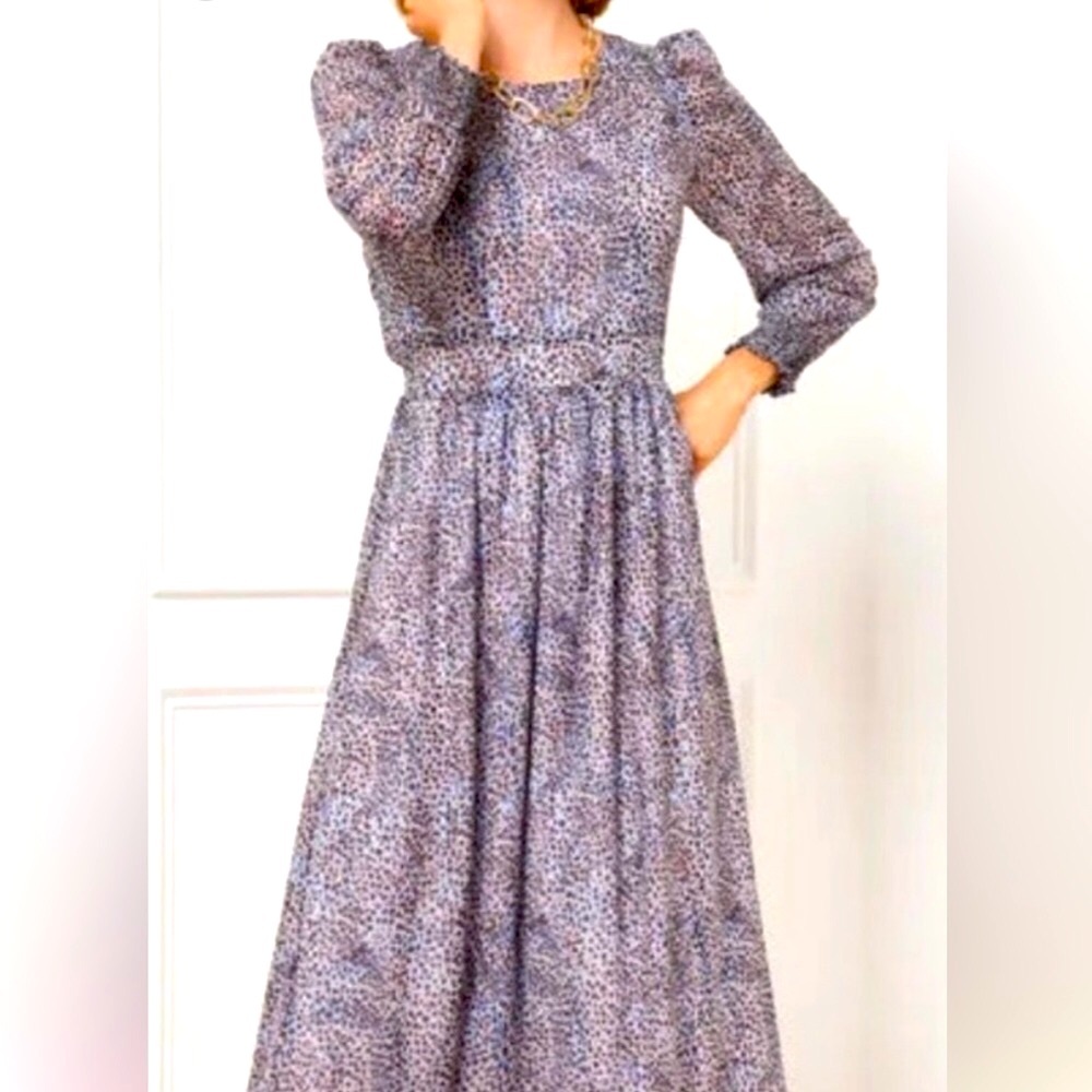 NEW Talbots Smocked Waist Leopard Print Fit and Flare Midi Dress Size 10